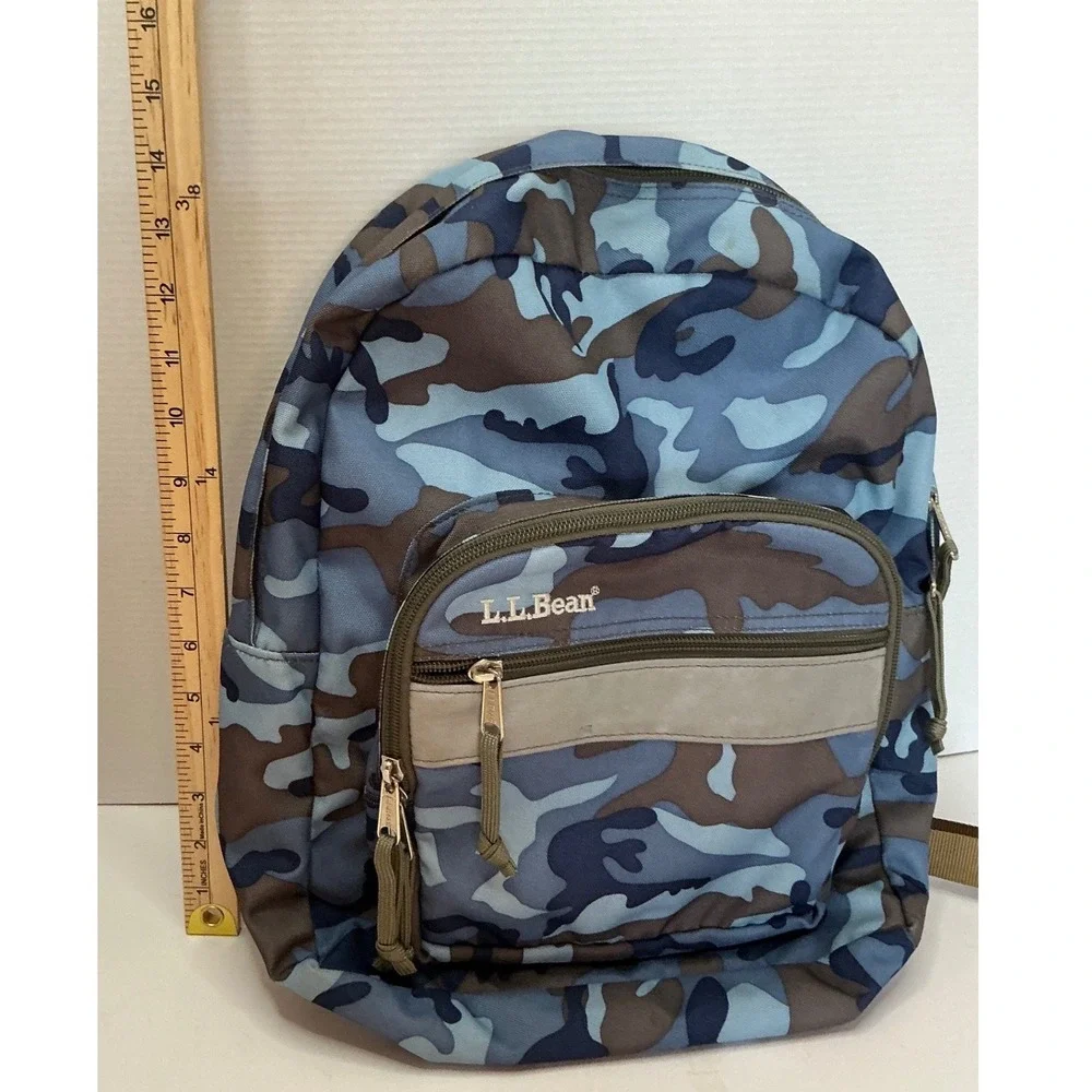 L.L. Bean Vintage Backpack‎ Blue Camo Reflective Strip One Size Gorpcore